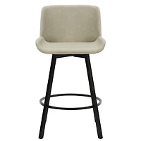 Tabouret de Comptoir, 26 po, avec Siège Pivotant, Jeu de 2, Moderne en Similicuir et Métal - Ivoire d'Époque et Noir