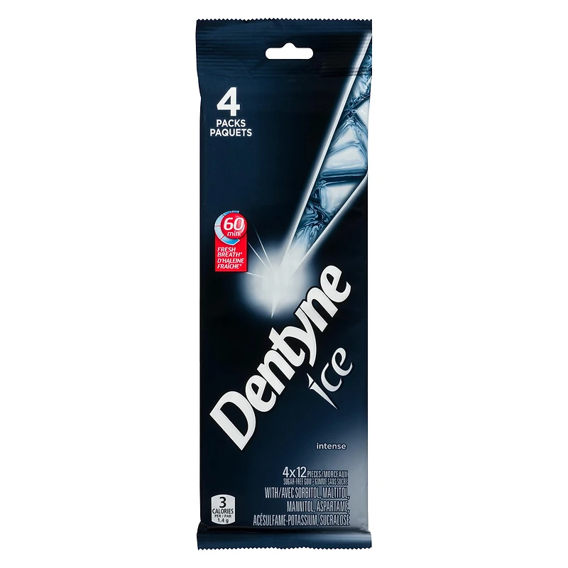 Dentyne Ice Intense, gomme sans sucre, 4 paquets (12 morceaux par paquet) 48 comptes