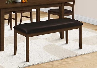 Monarch Specialties  Banc, 48" Rectangulaire, Salle À Manger, Entrée, Couloir, Cuisine, Rembourré, Bois, Bois Massif Brun, Aspect Cuir Brun, Transitionnel