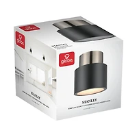 Globe Electric Stanley 1-Light Metal Semi-Flush Mount Ceiling Light, Matte Black, Antique Brass Accents, 61106