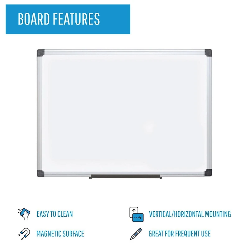 Tableau effaçable à sec en acier magnétique MasterVision Maya, 24 po x 36 po, cadre en aluminium