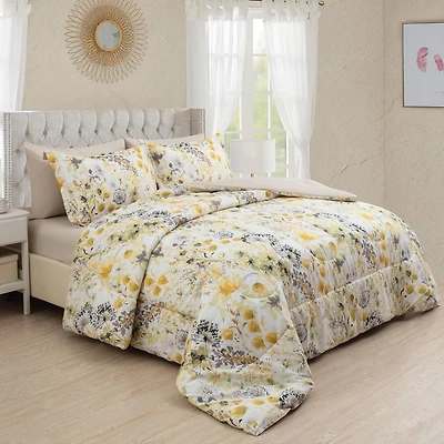 Marina Decoration Ultra Soft Luxury Fluffy Goose Down Alternative Bed in a Bag Rich Printed Comforter Set Includes Sheet Set, Modern Hydrangea Floral Pattern