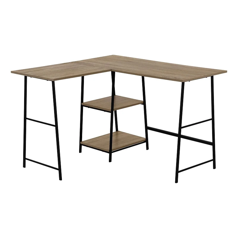 Monarch Specialties Computer Desk, Home Office, Corner, Storage Shelves, 48"l, L Shape, Work, Laptop, Metal, Laminate, Brown, Black, Contemporary, Modern