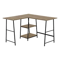 Monarch Specialties Computer Desk, Home Office, Corner, Storage Shelves, 48"l, L Shape, Work, Laptop, Metal, Laminate, Brown, Black, Contemporary, Modern