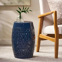 Homy Casa Lace-Cut Barrel-Shaped Metal Nightstand for Bedroom or Living Room Decor