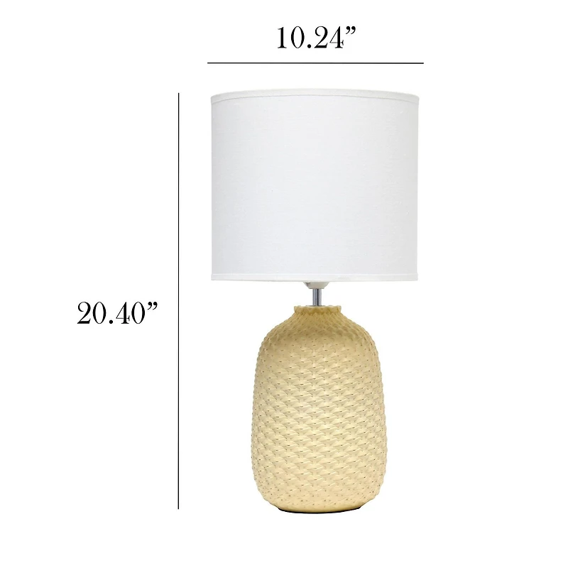 Simple Designs 20.4" Tall Traditional Ceramic Purled Texture Bedside Table Desk Lamp with Fabric Drum Shade for Home Decor, Bedroom, Living Room, Entryway, Office