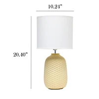 Simple Designs 20.4" Tall Traditional Ceramic Purled Texture Bedside Table Desk Lamp with Fabric Drum Shade for Home Decor, Bedroom, Living Room, Entryway, Office