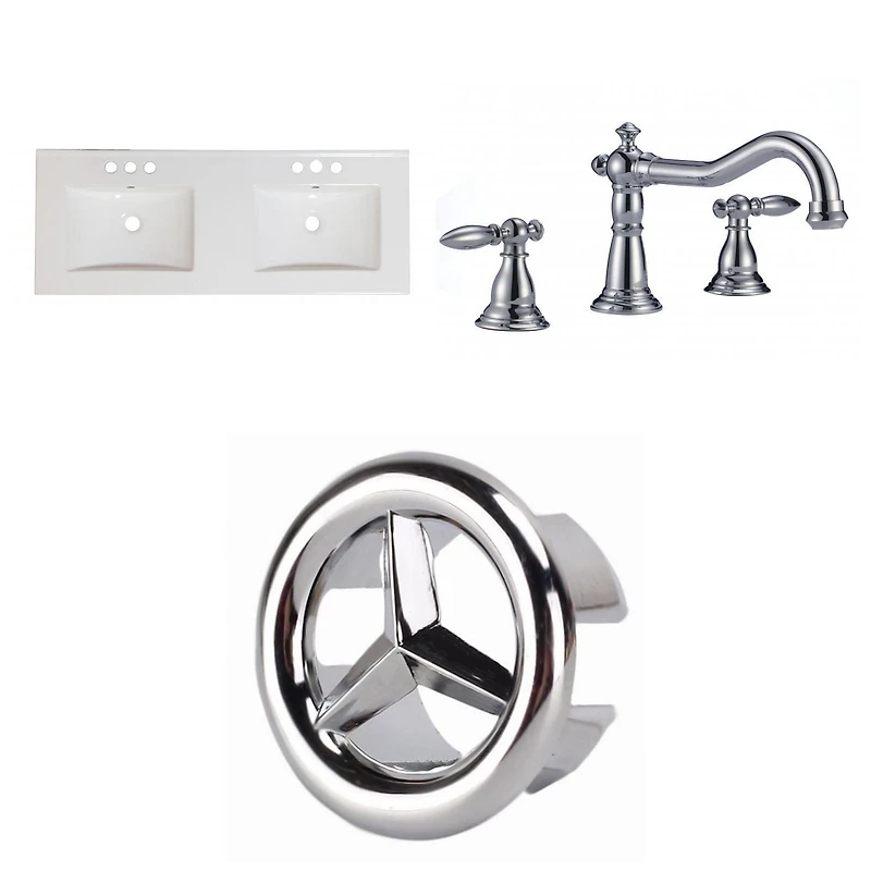American Imaginations 47.6-in. W Floor Mount White Vanity Set For 3H4-in. Drilling Bianca Carara Top White UM Sink AI-24189