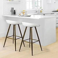 Modern Bar Stools Set of 2, Counter Height Bar Stools with Gold Legs and Footrest, Armless Bar Chairs Dining Chairs for Home Office Kitchen Island, Black