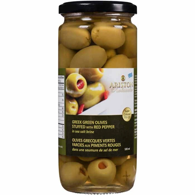 Ariston - Greek Green Olives In Sea Salt Brine, 500ml | Multiple Stuffings, MIRON GREEN OLIVES GARLIC