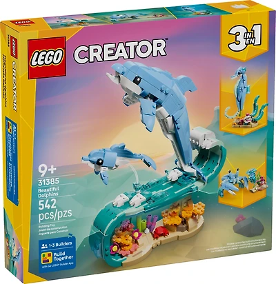 LEGO Creator 3 in 1 Sea Animals: Beautiful Dolphins Building Toy for Girls, Boys, & Kids, Ages 8+ - Build a Dolphin, Seahorse, or Crab Animal Figure - Gift Idea for Birthdays - 31385