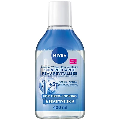 NIVEA Skin Recharge Micellar Water, Tired-Looking and Sensitive Skin, Perfume Free, 400mL, 400mL