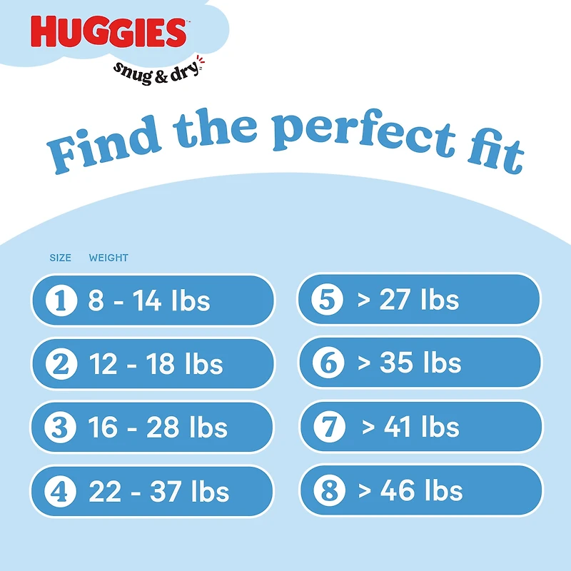 Couches Huggies Snug & Dry pour bébé, taille 3 (16 à 28 lb), 198 unités S&D UVP