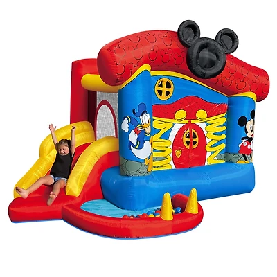 Château gonflable Disney Mickey Mouse avec toboggan, piscine à balles et soufflerie robuste pour enfants de 3 à 8 ans