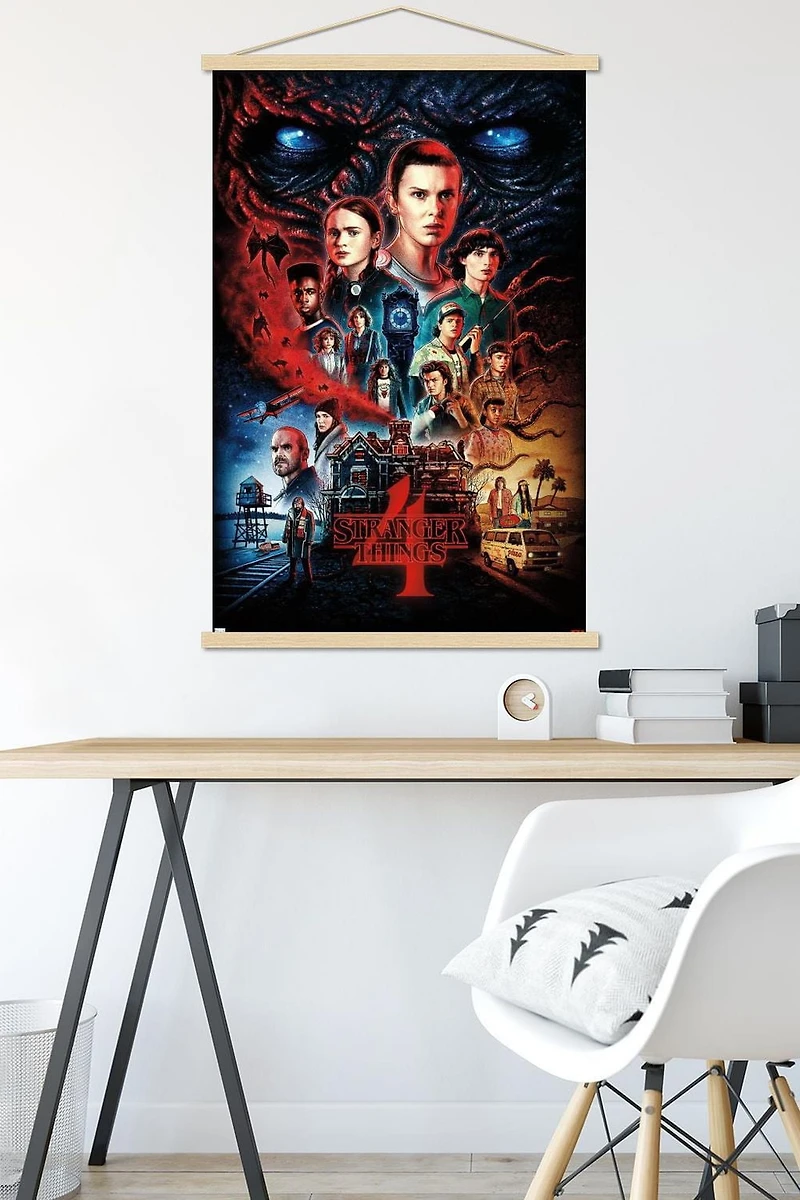 Netflix Stranger Things: Season 4 – One Sheet 22.375" x 34" Wall Poster with Beechwood Magnetic Frame