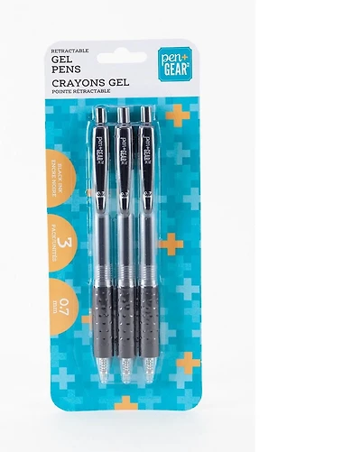 PG 3 PK RETRACTABLE GEL PENS BLK