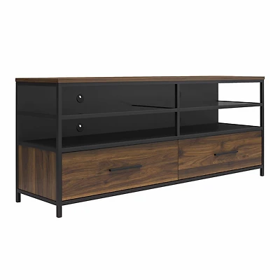 Ameriwood Home Structure TV Stand for TVs up to 60", Sterling Oak Wood Veneer with Black Metal and Black Glass