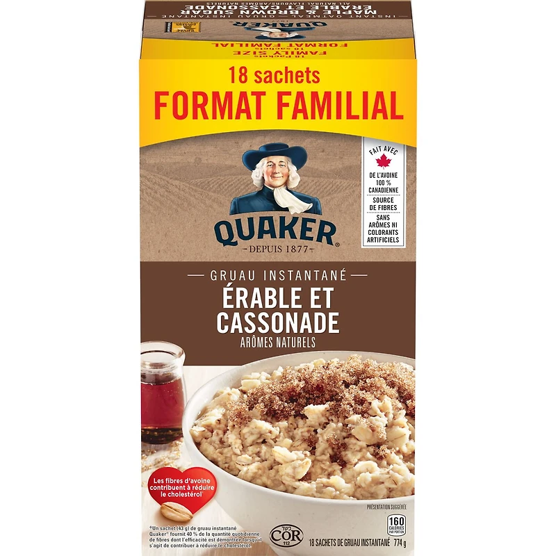 Quaker Gruau instantané Saveur Érable et cassonade 774g