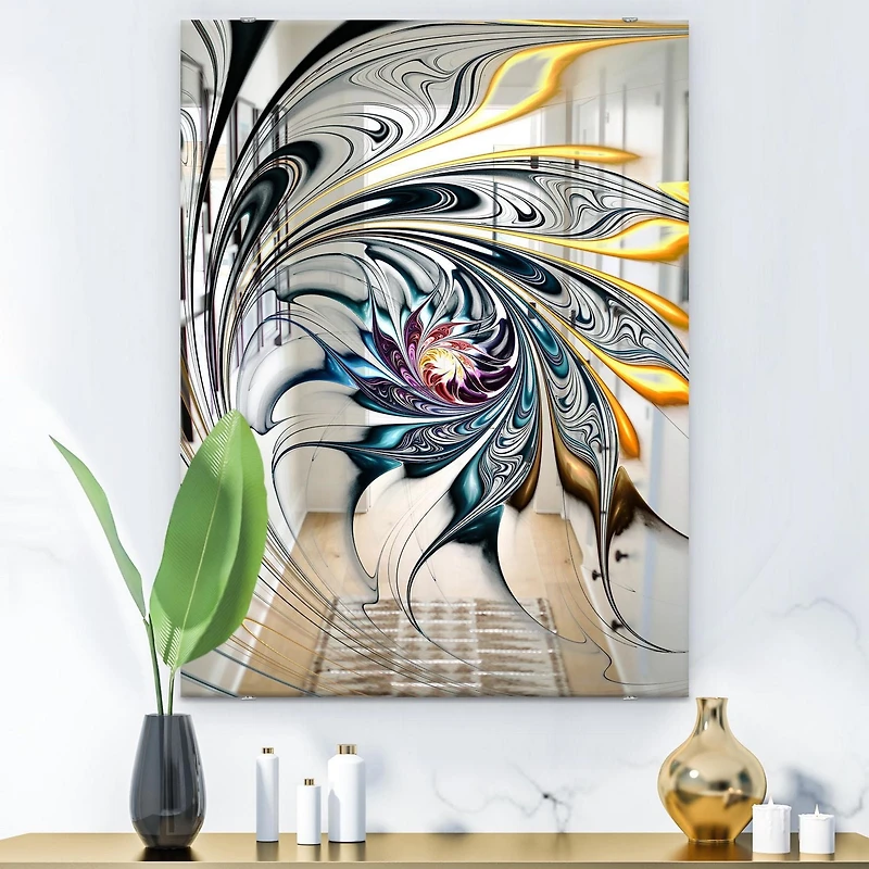 Designart 'White Stained Glass Floral Art' Moderne et Miroir - Miroir Accent - 28x40