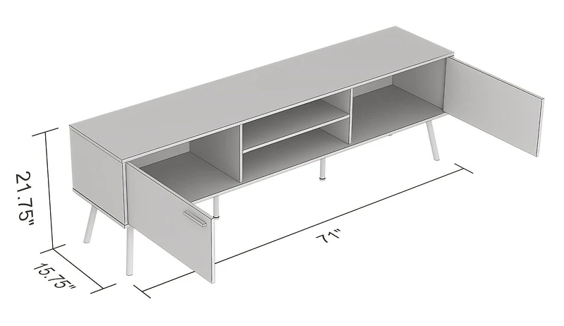 Safdie & Co. Meuble Télé, Centre de divertissement, support TV, Console Média 71po L Bois Récupéré Brun avec 2 Portes Fermées et 2 Étagères pour Salon