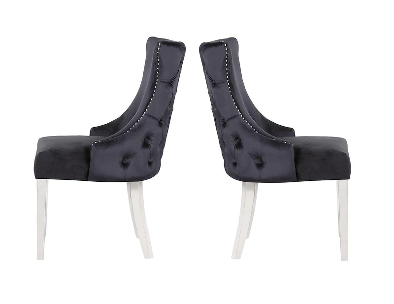 Chaise Odie en noir, chaise de salle à manger avec garniture cloutée, chaise de salle à manger en velours, chaise de salle à manger avec pieds en acier inoxydable pour cuisine et salon - Ensemble 2