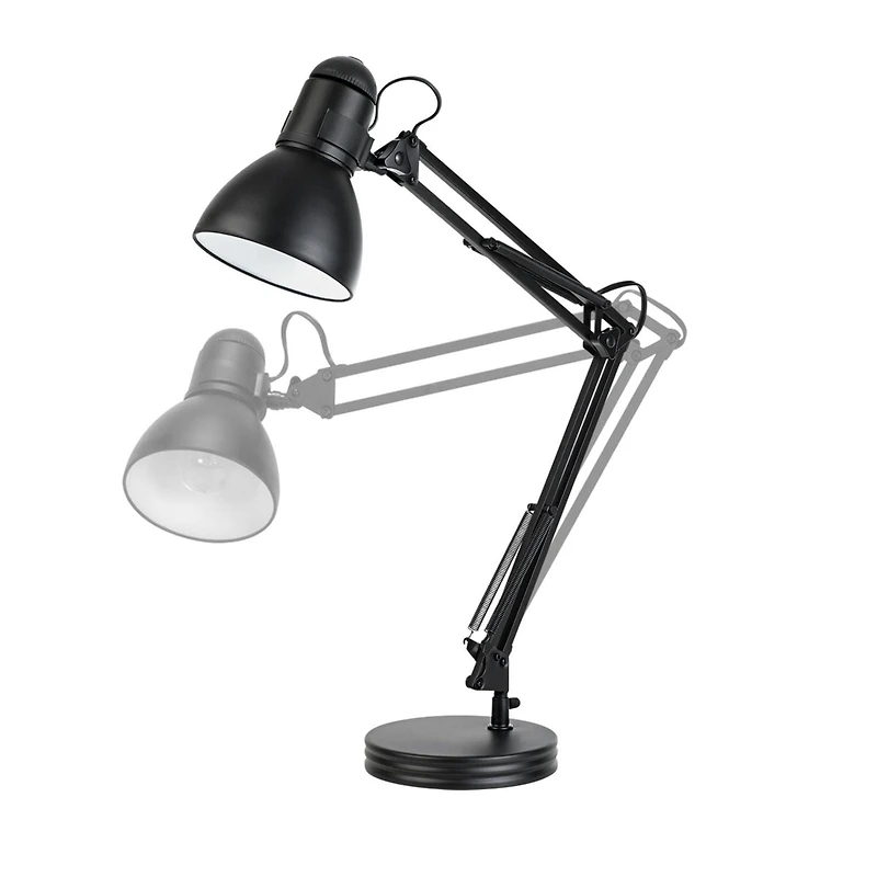 Lampe à bureau en métal Architect Globe Electric à bras pivotant avec grande base noire de 28 po, 5698601