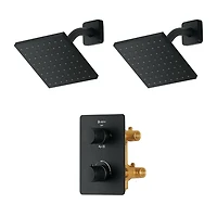 The akuaplus® thermostatic shower set with 4-way diverter with stop and 2 shower heads 6 inches matte black finish