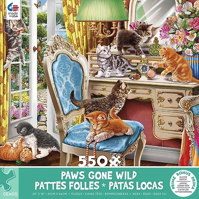 PAWS GONE WILD - KITTENS IN THE BEDROOM - 550 PIECE PUZZLE