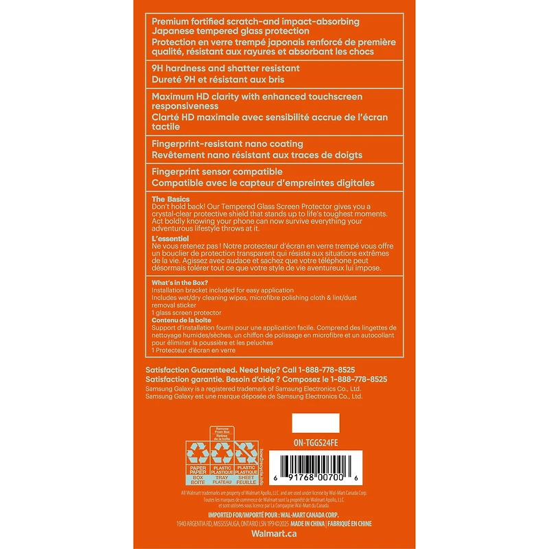 Onn. Samsung Galaxy S24 FE Premium Japanese Tempered Glass Screen Protector with Easy Application Tray, Scratch & Impact Absorbing