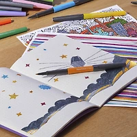 Stylos Paper Mate Flair, stylos-feutres à pointes métalliques, lumières de la ville, encre scintillante brille sur papier blanc, couleurs assorties, 16 unités