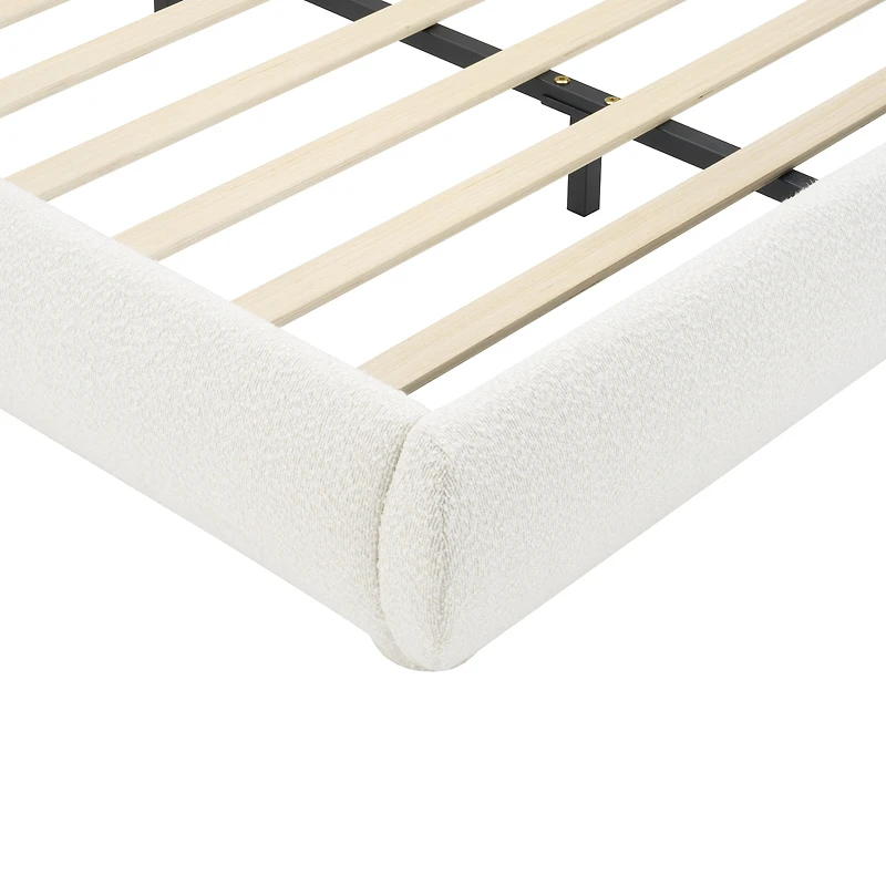 Noble House Lit rembourré Style Queen Cream, tête de lit en tissu texturé courbé avec cadre solide, blanc crémeux
