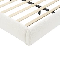 Noble House Lit rembourré Style Queen Cream, tête de lit en tissu texturé courbé avec cadre solide, blanc crémeux