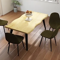 Homy Casa Modern Industrial 5-Piece Dining Set for 4 for Dining Room, Faux Wood Walnut Live Edge Table with 4 Armless Chairs
