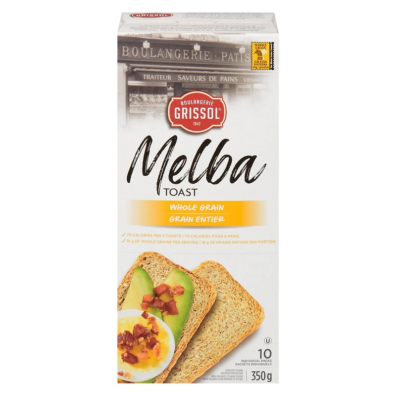 Boulangerie Grissol Melba Toast Whole Grain, Dare, Pack of 10, 350 g
