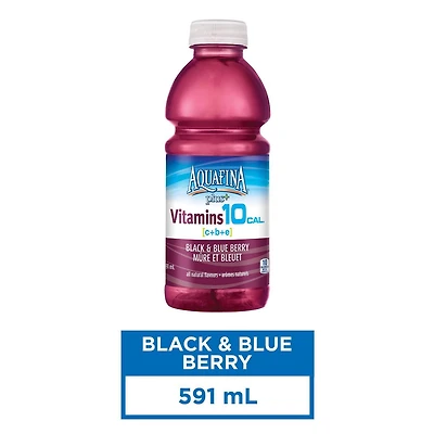 Aquafina Plus+ Vitamins Black and Blue Berry Vitamin Enhanced Water 591mL, Bottle, 591 mL