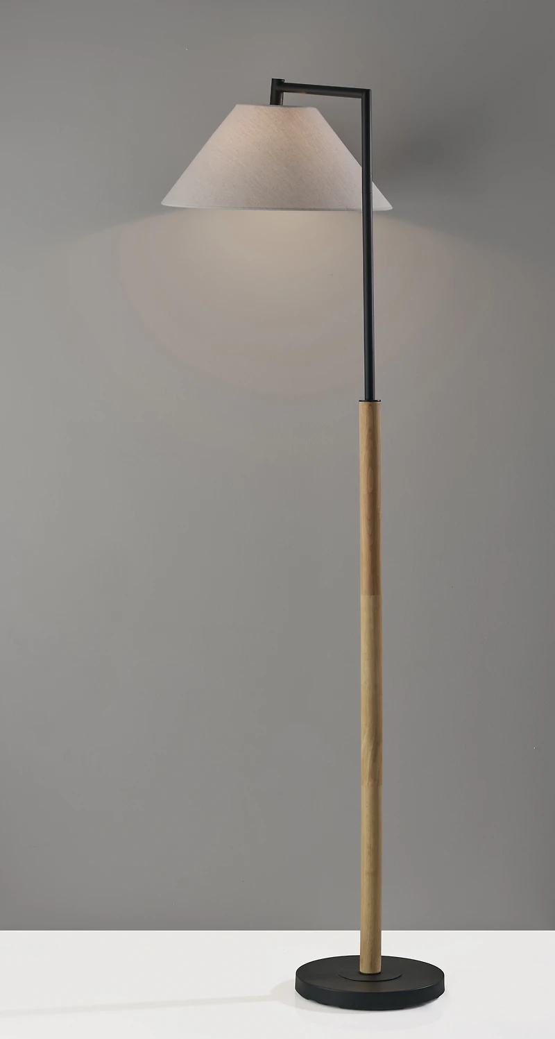 Better Homes & Gardens Wood Cream Black Metal Floor Lamp with White Fabric Shade, Modern Design, New