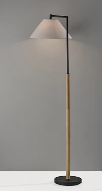 Better Homes & Gardens Wood Cream Black Metal Floor Lamp with White Fabric Shade, Modern Design, New