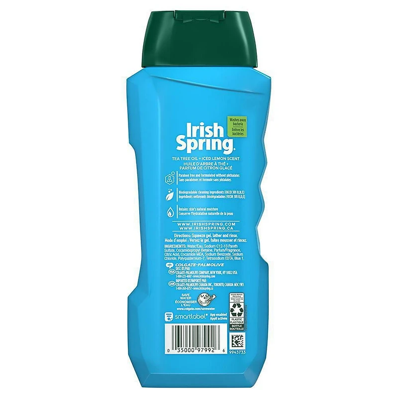 Irish Spring Ultimate Wake Up Tea Tree Face & Body Wash for men, Moisturizing body wash washes away bacteria - 18 fluid ounce (532mL).