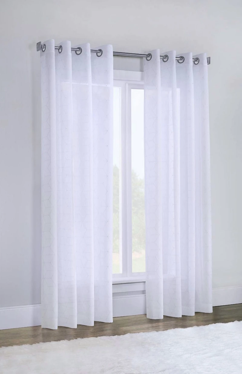 Loft Living Ashira, filtrant lumière panneau de rideau à oeillets faux lin imprimé 52" x 95", blanc argenté