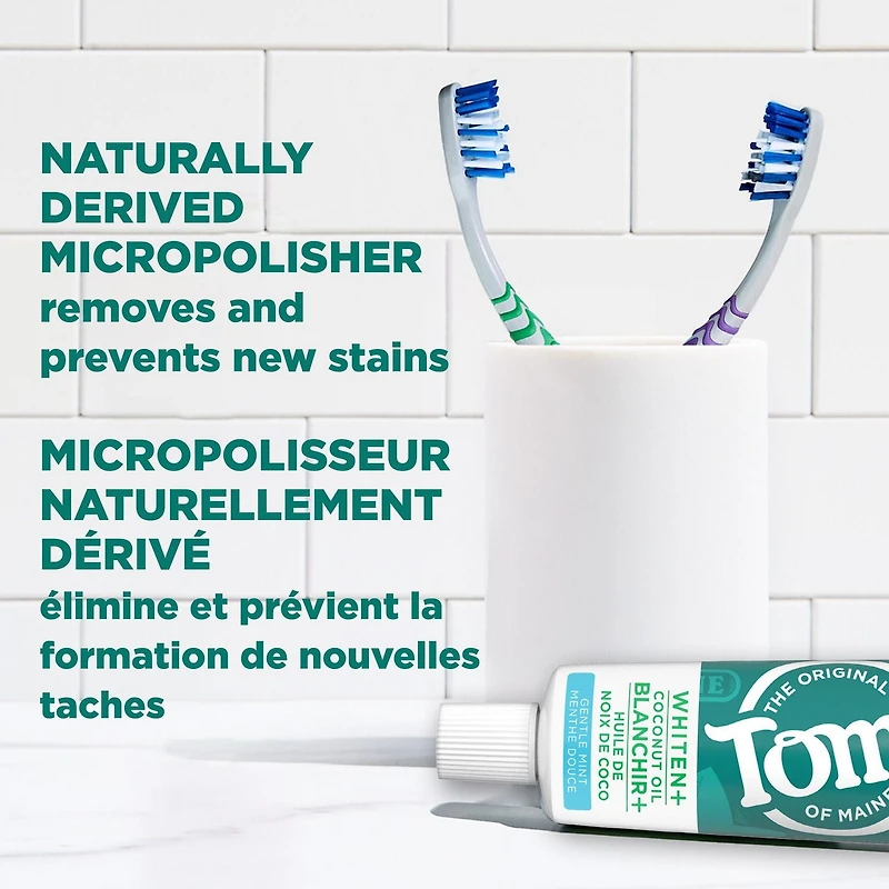 Tom’s of Maine Dentifrice sans Fluorure plus Blanchissant à l’Huile de Coco, Dentifrice Naturel, sans Causer de Sensibilité, Menthe Douce, 113 g