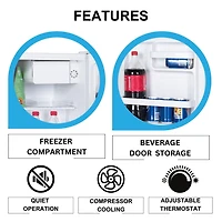 Koolatron 1.7 Cu Ft Compressor Compact Fridge with Freezer, 47L, White, Energy Efficient Cooling for Small Spaces