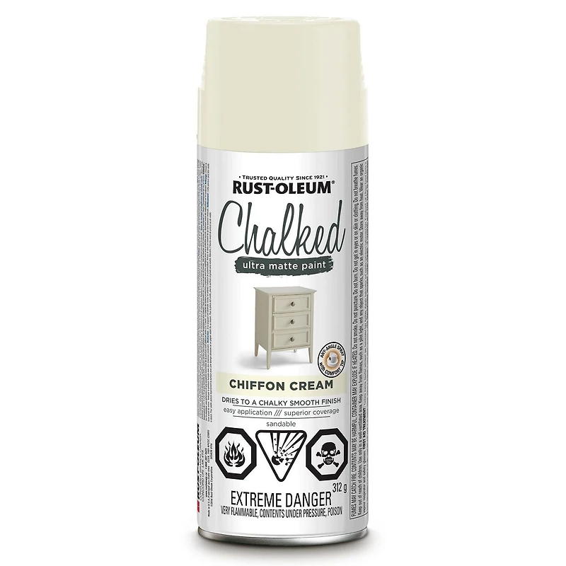 Peinture crayeuse ultra matte Rust-Oleum Specialty en mousseline crème Donne un fini lisse crayeux