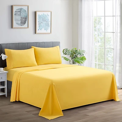 Literie Marina Decoration, 600 fils/cm², ultra douce, à poches profondes, en coton percale à fibres longues, toutes saisons, couleur jaune