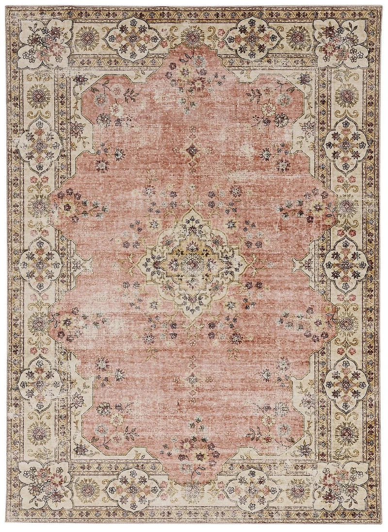 Blanton 2' x 3' Washable Accent Rug, Pink and Ivory