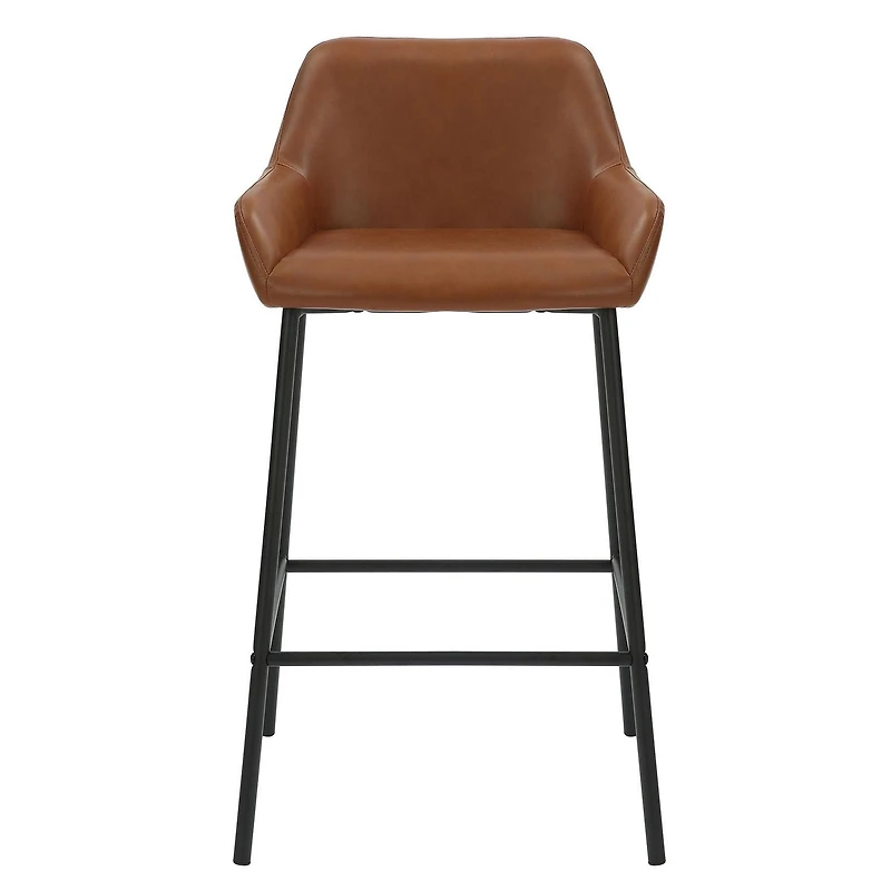 Contemporary Faux Leather & Metal 26" Counter Stool, PU, Set of 2 - Saddle & Black