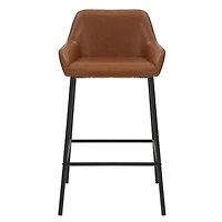 Contemporary Faux Leather & Metal 26" Counter Stool, PU, Set of 2 - Saddle & Black