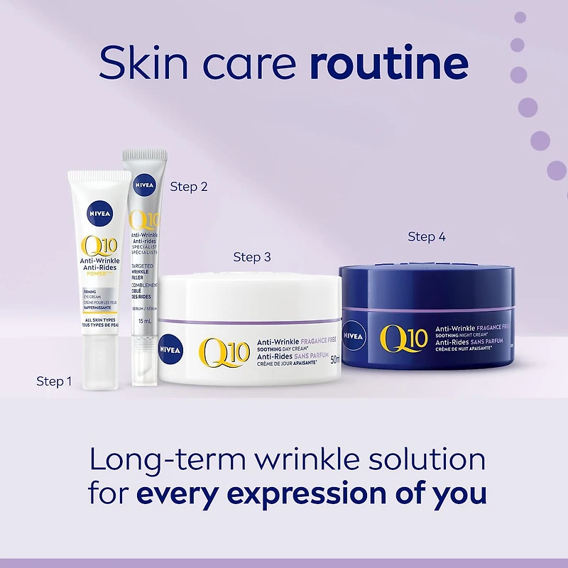 NIVEA Q10 Anti-Wrinkle Fragrance Free Soothing Day Cream, Anti-wrinkle face cream for sensitive skin, 50 mL jar