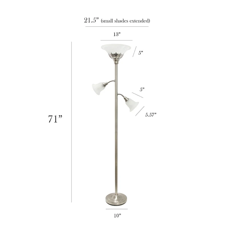 Elegant Designs 3 Light Floor Lamp with Scalloped Glass Shades