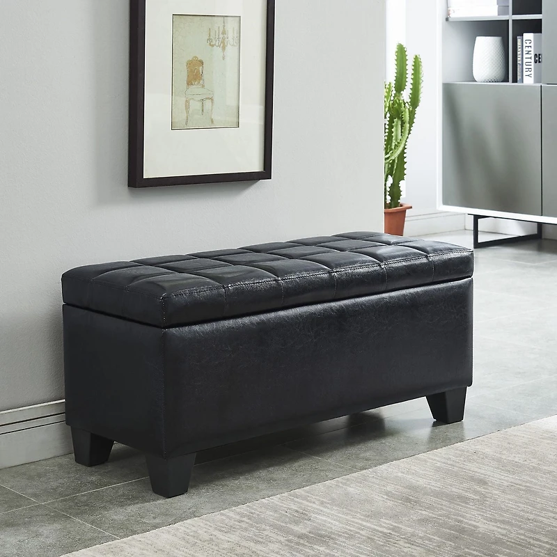 Ottomane De Rangement Similicuir – Noir