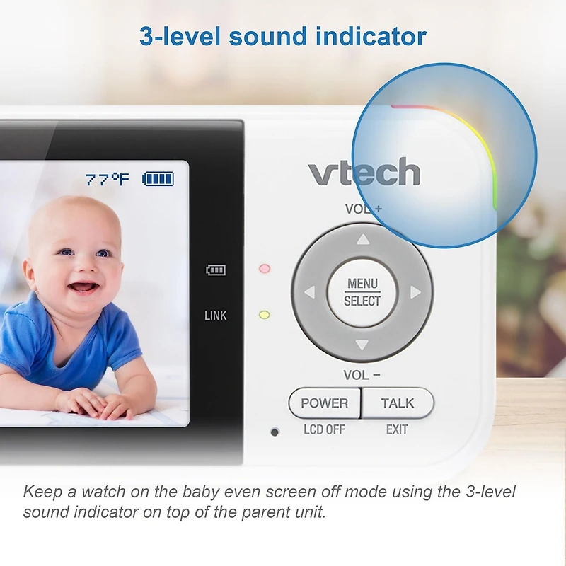 VTech VM3254-2 2 Camera 2.8” Digital Video Baby Monitor with Night Light, White